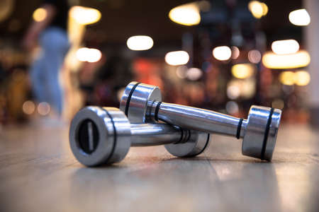 Close up of dumbbell set at gym. exercise concept.の写真素材
