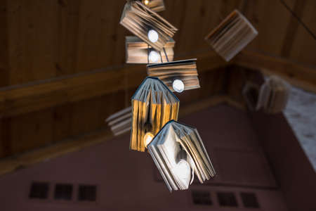 Lamps and books in the library.