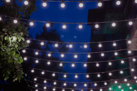 light bulbs in night street background