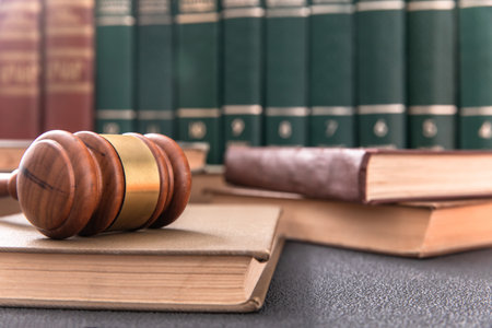 law concept, judge gavel and book on table