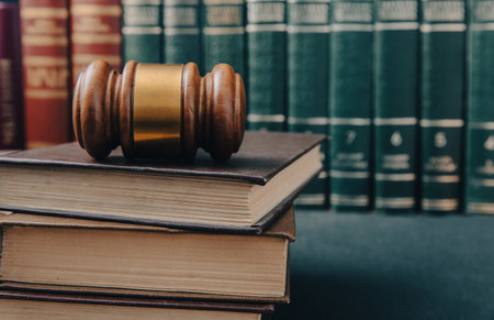 law concept, judge gavel and book on tableの写真素材