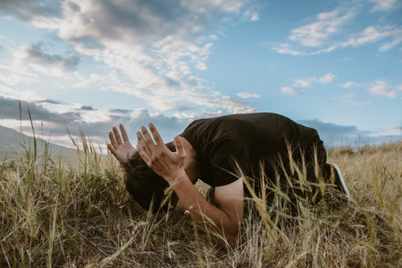 Man hands open palm up worship.の写真素材