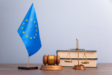 Law and Justice, Legality concept, Judge Gavel and European Union flagの写真素材
