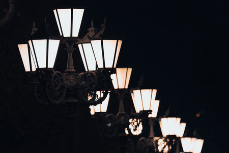 garden park light at night backgroundの写真素材