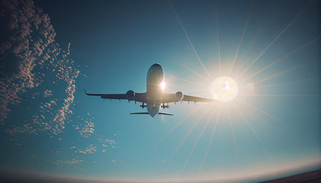Passenger plane in the sky during the day. Generative AIの素材