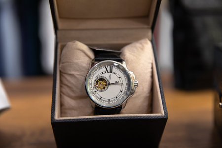 Men's skeleton watch in a boxの写真素材