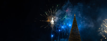 New Year's and a tree in the cityの写真素材