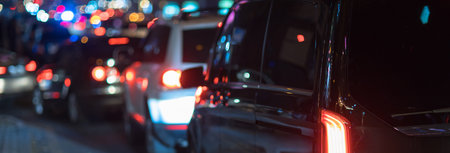 car traffic in night light streetの写真素材