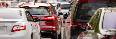 Cars on highway in traffic jamの写真素材