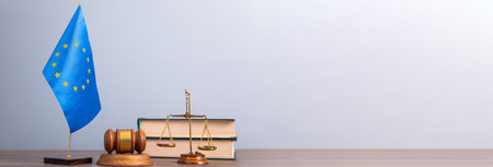 Law and Justice, Legality concept, Judge Gavel and European Union flagの写真素材
