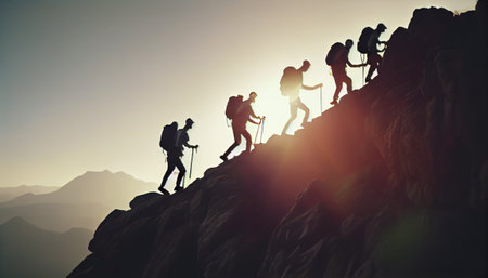 Climbers climb the mountain, AI generative illustrationの素材