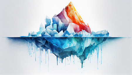 Iceberg concept, underwater risk, dark hidden threat or danger concept. Generative AI illustrationの素材