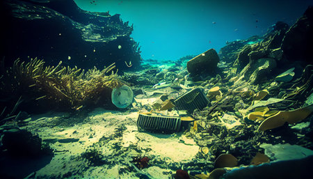 The bottom of the ocean is covered with debris. Generative AI illustratorの素材