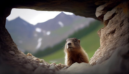 Marmot stands by the mink. AI Generative Illustrationの素材