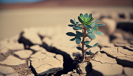 The plant grows in the desert. Generative AI Illustrationの素材