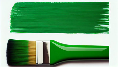 Brush and green paint. AI Generative Illustrationの素材