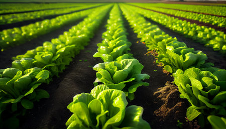 Fresh green is growing on the field. Generative AI technologyの素材