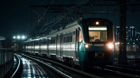 The train travels at night. Generative AI technologyの素材