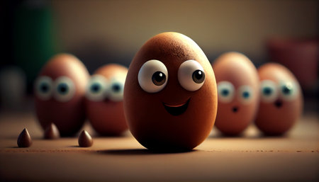 Animated eggs with faces. Generative AI technologyの素材