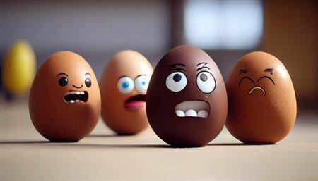 Animated eggs with faces. Generative AI technologyの素材