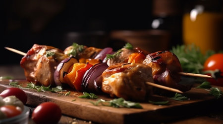 Brazilian-style meat skewers with side dishes. AI Generative Illustrationの素材