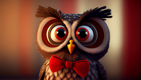 Cartoon owl with glasses. AI Generative Illustrationの素材