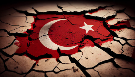 Turkish on cracked ground. earthquake concept. Generative AI technologyの素材
