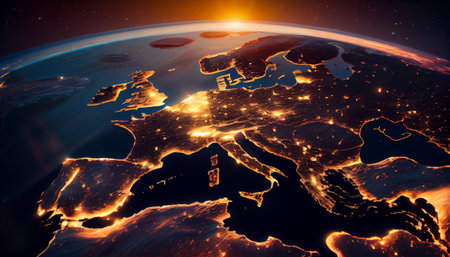 View of global communications network, europe area, concept. Generative AI technologyの素材