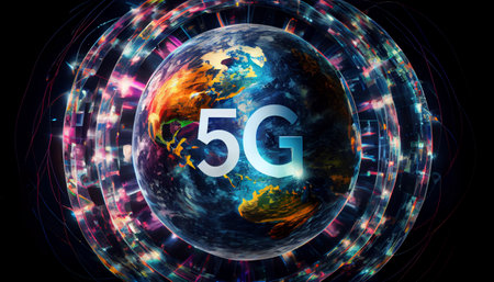 Planet with light lines and 5G. Generative AI illustratorの素材