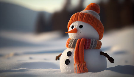 Snowman with a scarf and a hat on the street. Generative AI illustratorの素材