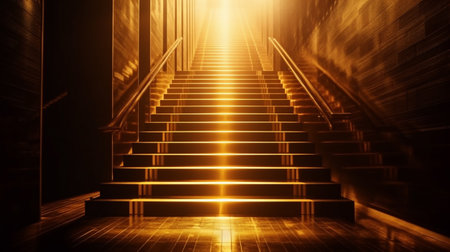 The golden stairs go up. Generative AI illustratorの素材