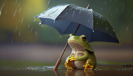 Frog under an umbrella. Generative AI Illustrationの素材