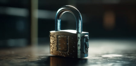 Metal padlock on the table. Generative AI illustratorの素材