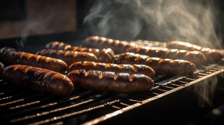 Cooking sausages on the grill. Generative AI illustratorの素材