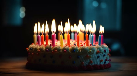 Small round cake with candles. Generative AI illustratorの素材
