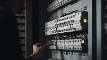 An electrician works with an electric cable. Generative AI illustratorの素材