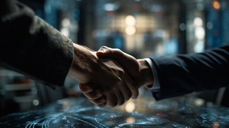 Men in suits shake hands. Generative AI illustratorの素材