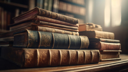 A stack of beautiful books on the table. Generative AI illustratorの素材