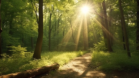 Forest landscape on a sunny day. Generative AI illustratorの素材
