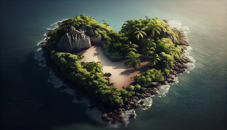 Beautiful island in the form of a heart. Generative AI Illustrationの素材