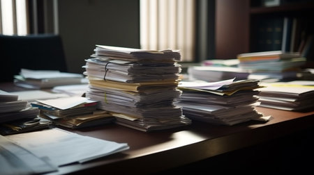 Pile of papers in the office. Generative AI technologyの素材