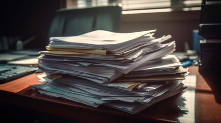 Pile of papers in the office. Generative AI technologyの素材