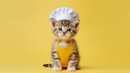 Kitten in a kitchen hat. Generative AI Illustrationの素材