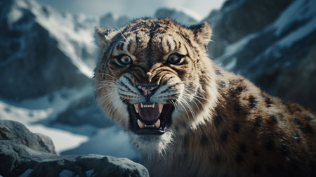 Tiger in the snowy mountains. Generative AI Illustrationの素材