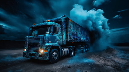Truck in blue paint. Generative AI illustratorの素材