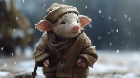 The pig is standing in clothes. Generative AI Illustrationの素材
