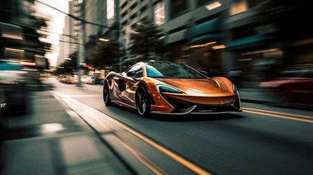 The sports car drives through the city. Generative AI Illustrationの素材