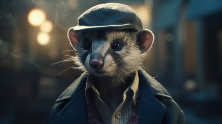 Cartoon mink with jacket and hat. Generative AI illustratorの素材
