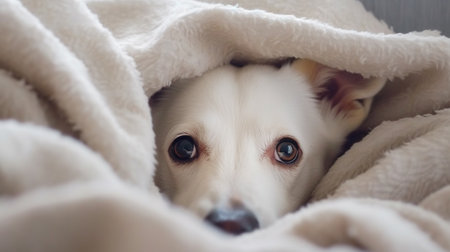 The dog is under the blanket. Generative AI Illustrationの素材