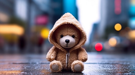 Toy bear on the pavement. Generative AI Illustrationの素材